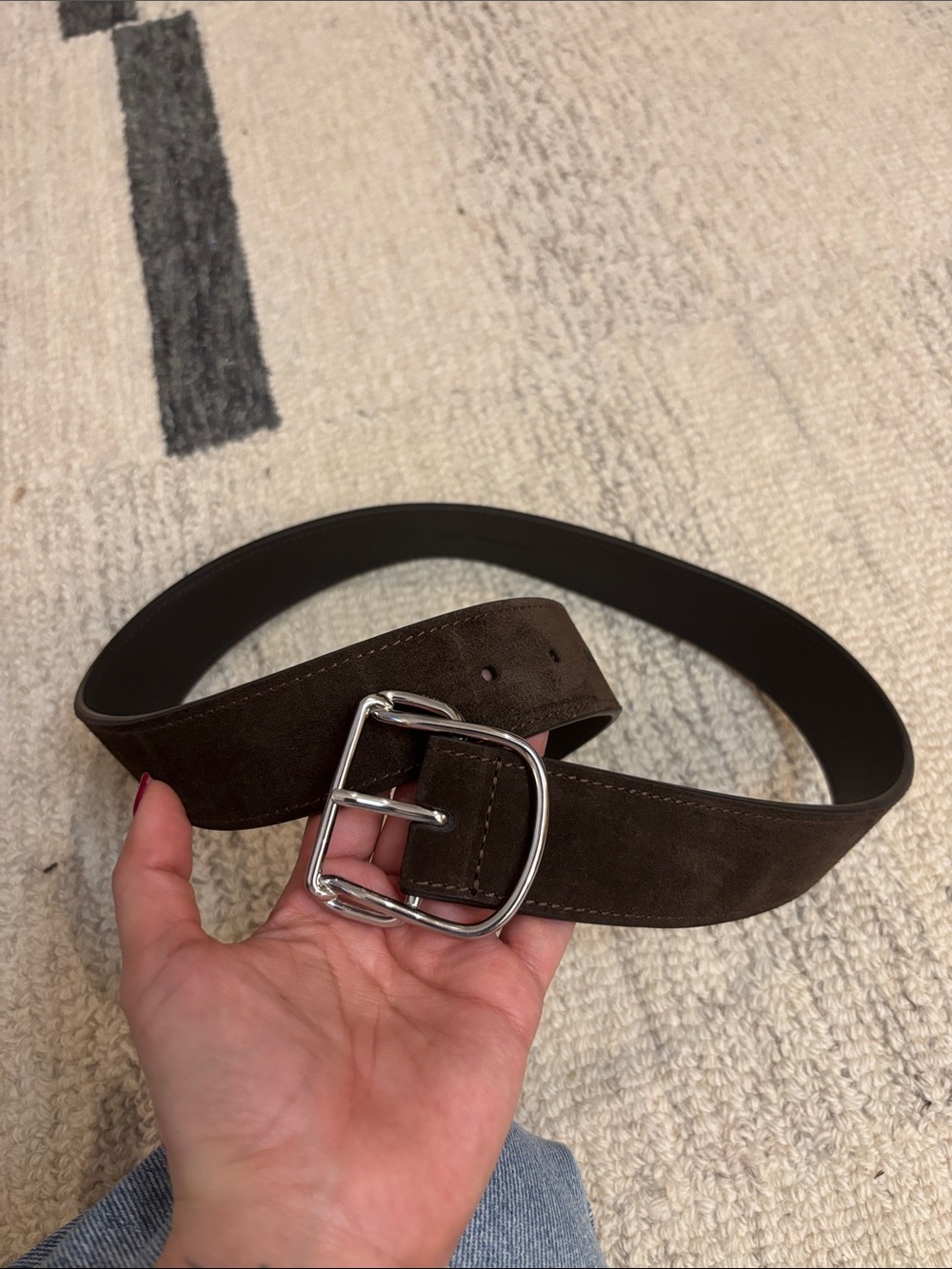 Toteme Dark Brown Suede Belt with Silver Buckle